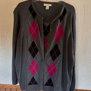CJ Banks Gray Knit Top 1x attached cardigan
